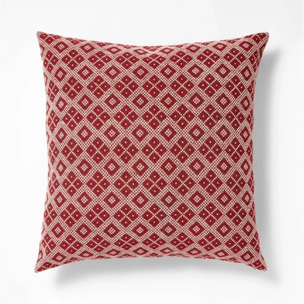 Studio McGee Oversized Woven Fair Isle Square Throw Pillow Red/Cream